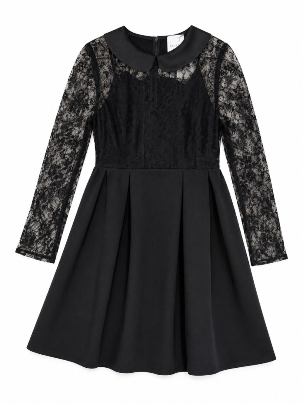 CO-TE Black Lace Dress Peter Pan Collar Ruffles Pockets‎ Made In Italy, Size 46